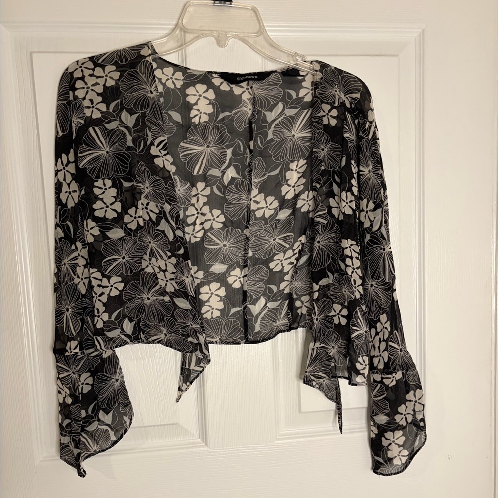 Express Sheer Black and White Floral Blouse